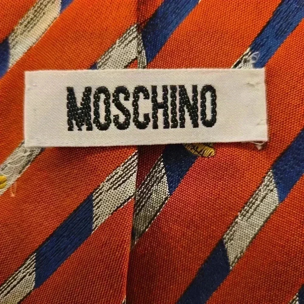 Moschino Mens 100% Silk Made In Italy Tie Burnt Orange Blue